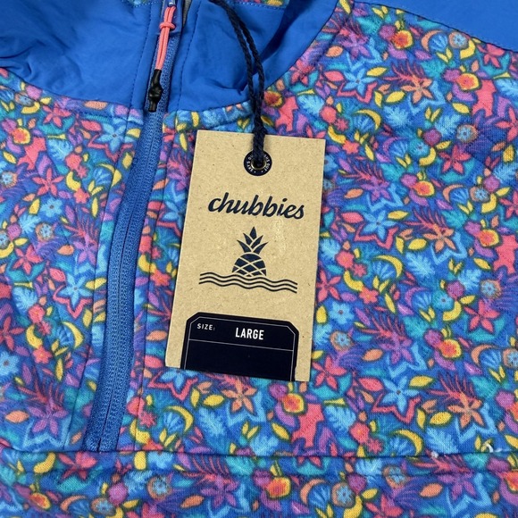 Chubbies Sweatshirt Mens Large Blue Tee Spade Quilted 1/4 Zip Floral Tropical - Picture 4 of 9